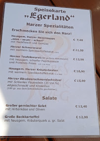 Menu / carte de Café Egerland Restaurant - Seecafé - Biergarten à Goslar