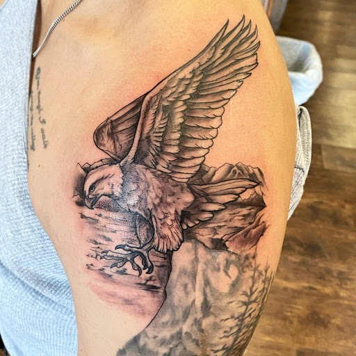 Explore back of leg tattoo ideas, creative tattoo ideas in Tacoma, available at Garfield Street Tattoo Co
