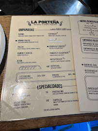 Restaurant argentin La Porteña à Paris (le menu)