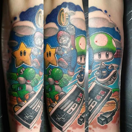 Explore tattoo sleeve filler ideas for a man, creative tattoo ideas in Greenwood, available at The Center Street Parlour