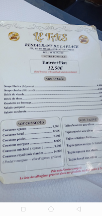 Le Taïs à Paris menu