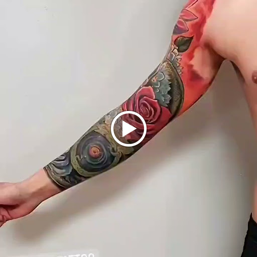 Explore half sleeve skull tattoo ideas, creative tattoo ideas in Augusta, available at The Lucky Seven Tattoo Co.