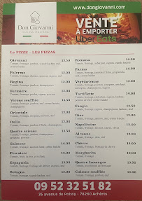 Restaurant italien Don Giovanni à Achères (le menu)