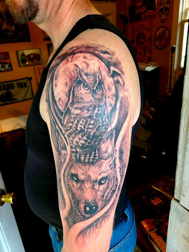 Explore stained glass tattoo ideas, creative tattoo ideas in Roanoke, available at RailYard INK