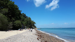 Foto av Priory Beach omgiven av berg