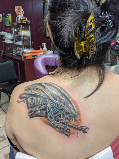 Explore saxophone tattoo ideas, creative tattoo ideas in Rosenberg, available at Packers Tattoos