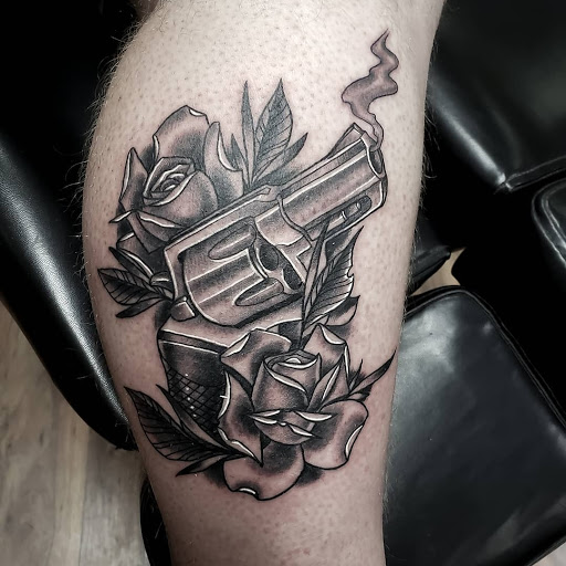 Explore st michael tattoo ideas, creative tattoo ideas in Calhoun, available at A Sailors Grave Tattoo Parlor