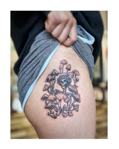 Explore trumpet tattoo ideas, creative tattoo ideas in Moline, available at ARTIST AIMEE TATTOOS - AF Tattoo Studio