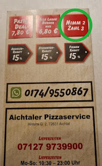 Carte du Aichtaler Pizzaservice à Aichtal
