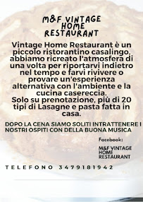 Menu / carte de M&F vintage home restaurant à Pojana Maggiore