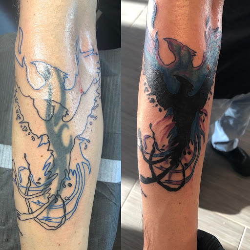 Find wolf tattoo idea for your next unique tattoo in Palm Harbor at Angry Owl Tattoo and Piercing