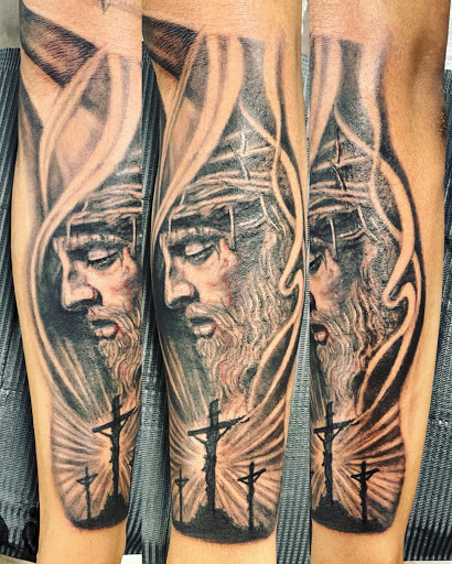 Explore hunting sleeve tattoo ideas, creative tattoo ideas in Anchorage, available at Unique Ink AK