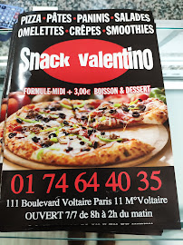 Restauration rapide Snack Valentino - Pizzeria Burger 11è à Paris - menu / carte