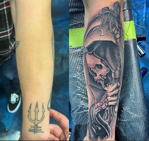 Explore calf tattoo ideas, creative tattoo ideas in Glendale, available at Black Raven Tattoo