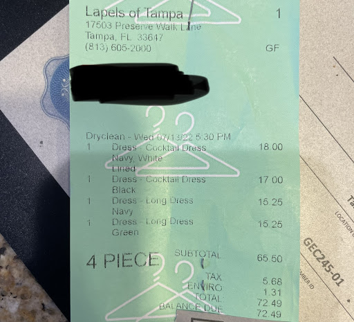 Dry Cleaner «Lapels Dry Cleaning Tampa», reviews and photos, 17503 Preserve Walk Ln, Tampa, FL 33647, USA