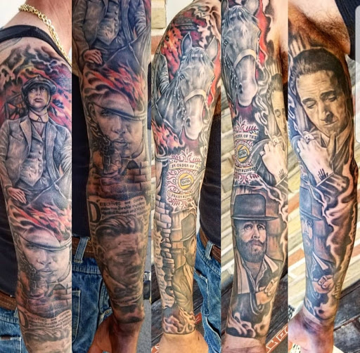 Explore half sleeve memorial tattoo ideas, creative tattoo ideas in Northampton, available at Inkglorious Custom Tattoo Studio