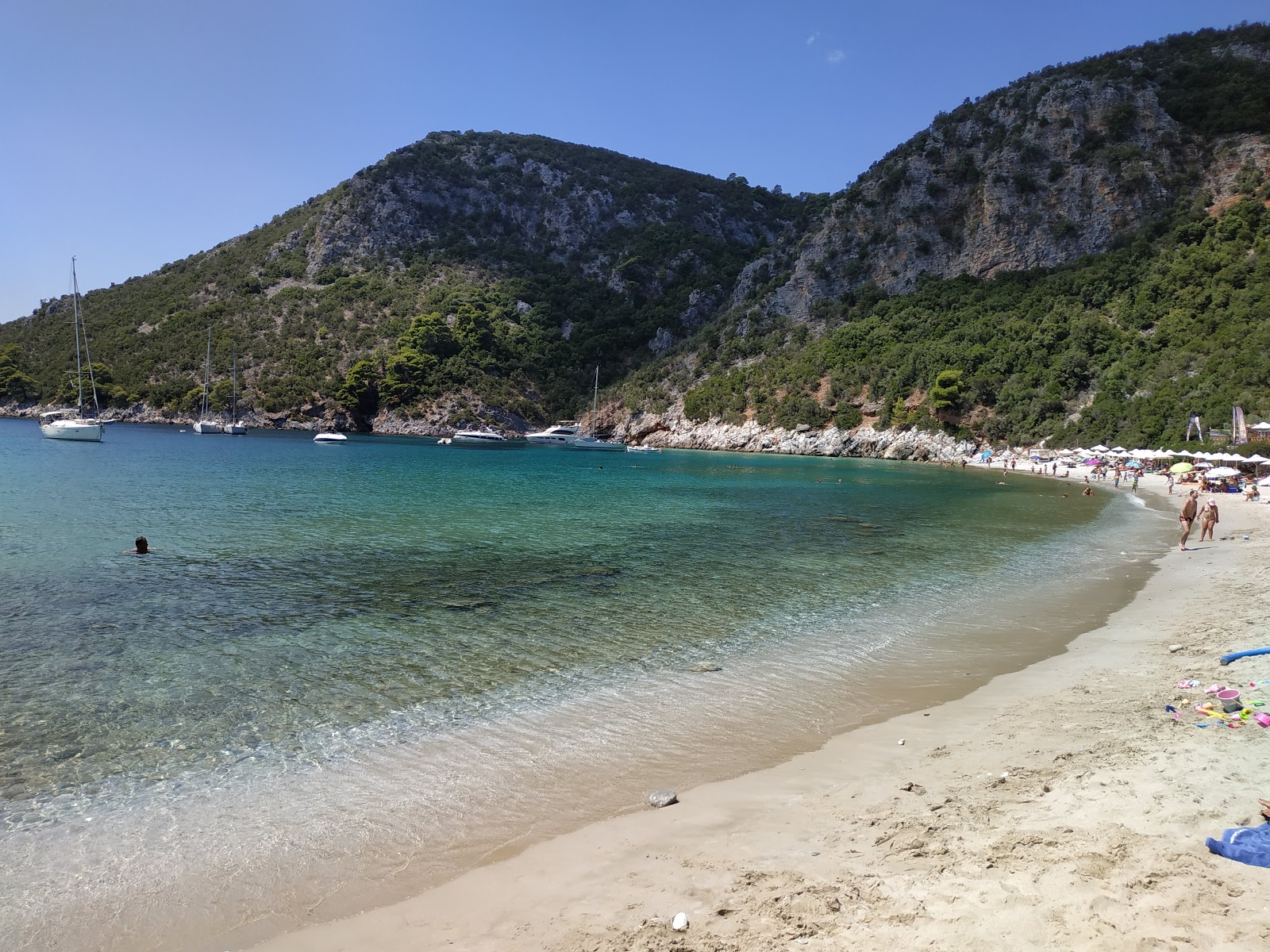 Zdjęcie Limnonari beach z powierzchnią beżowy piasek