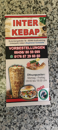 Kebab Restaurant Inter Kebap à Großmehring (la carte)