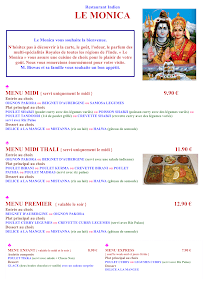 Restaurant indien Le Monica à Toulouse - menu / carte