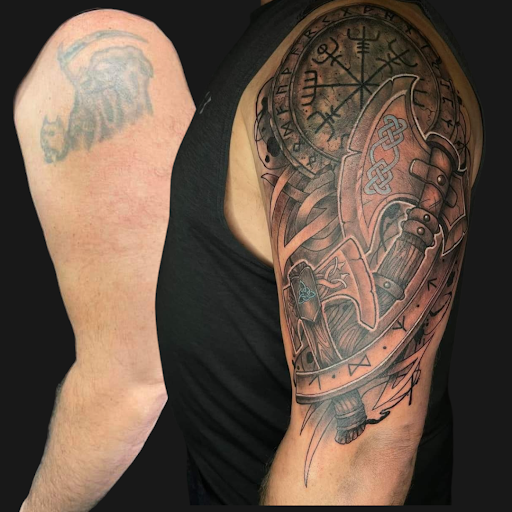 Explore koi fish tattoo sleeve ideas, creative tattoo ideas in Dubuque, available at The Crows Nest