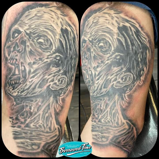 Explore capricorn tattoo ideas for men, creative tattoo ideas in Mckinney, available at Borrowed Time Fine Art Gallery Tattoo Shop