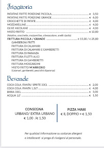 Carte du M’Arricriu Bar Pizzeria Friggitoria à Portopalo di Capo Passero