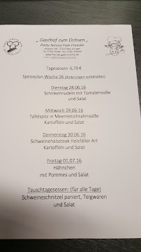 Menu du Gasthof zum Ochsen Franzke Gastronomie à Münsingen