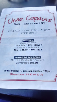 Restaurant français Chez Copains à Dijon (le menu)