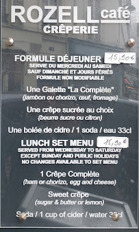 Crêperie Rozell Café à Paris carte