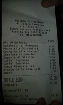 Taverna Pietro Paolo Detto Stalino à Serrara Fontana menu