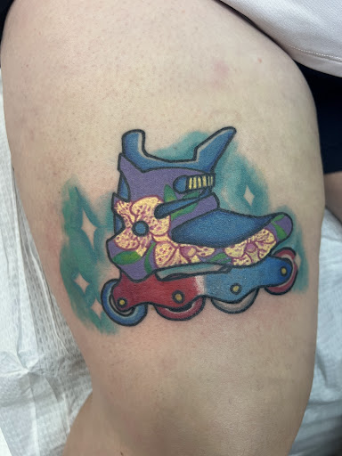 Explore male calf tattoo ideas, creative tattoo ideas in Winter Park, available at Forged Empire Tattoo Studio