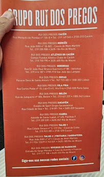 Menu / carte de Rui dos Pregos - Sacavém à Sacavém