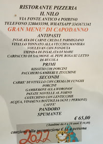 Menu / carte de Il Nilo da Mimmo (ex locanda degli antichi cantieri navali di Savona) à Poirino