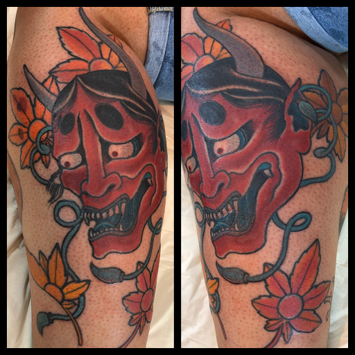 Explore japanese leg sleeve tattoo ideas, creative tattoo ideas in Laredo, available at Horikawa Tattoo & Piercing Studios