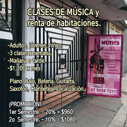 ALQUILO HABITACIONES $250 (Mes, 15a, Semana o Día) y doy CLASES DE MÚSICA, Adultos, Jóvenes y Niños. Piano/Teclado, Guitarra, Bajo, Batería, Saxofón, Clarinete y Vocalización.