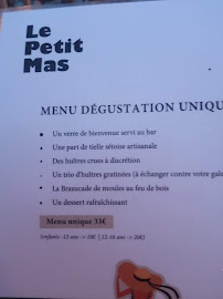 Bar-restaurant à huîtres Le Petit Mas - ETS Masson Filles à Loupian (le menu)