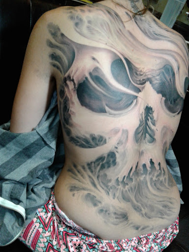 Explore rose and skull tattoo ideas, creative tattoo ideas in Atlanta, available at Apocalypse Tattoo Co