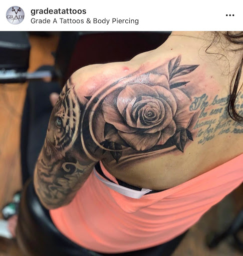 Explore cloud sleeve tattoo ideas, creative tattoo ideas in Fort Wayne, available at Grade A Tattoos and Body Piercing