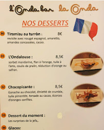 Carte du La Onda - Restaurant et Tapas à Vence