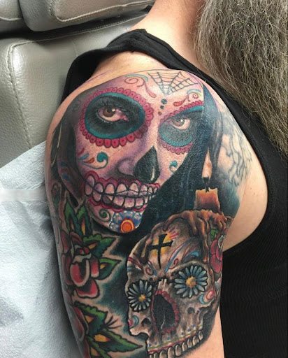 Explore gas mask tattoo ideas, creative tattoo ideas in Anniston, available at Classic 13 Tattoo