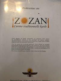 Menu / carte de Zozan Restaurant Kurde à Paris
