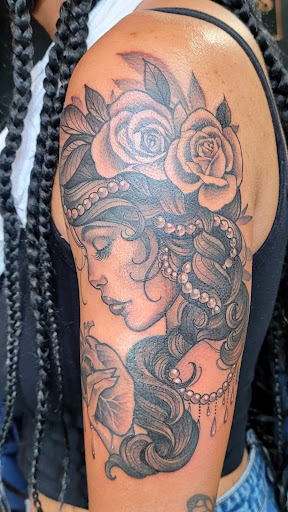 Explore dog tattoo ideas for females, creative tattoo ideas in Huntington Beach, available at Mechanical Concept Tattoo
