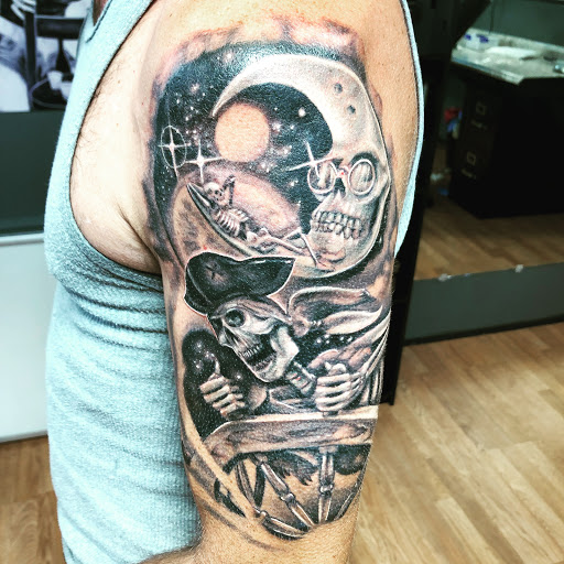 Explore milky way tattoo ideas, creative tattoo ideas in Sarasota, available at SEVEN SINS Tattoo Studio