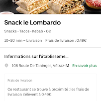 Menu du Snack Le Lombardo à Vétraz-Monthoux