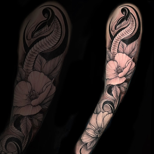 Explore cool elbow tattoo ideas, creative tattoo ideas in Barre, available at Rock City Tattoo