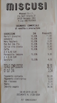 Restaurant Miscusi à Bergamo (le menu)