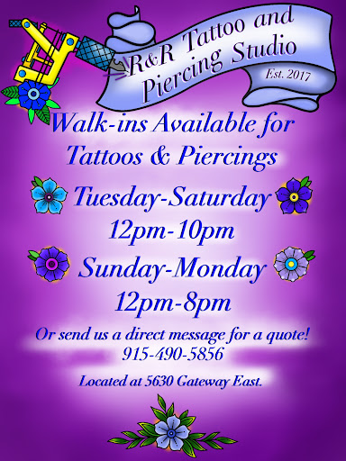 Explore red and black tattoo ideas, creative tattoo ideas in El Paso, available at R&R tattoo and piercing studio