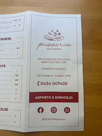 Pizzas à emporter Pizzeria da Gorenca à Caneva (la carte)