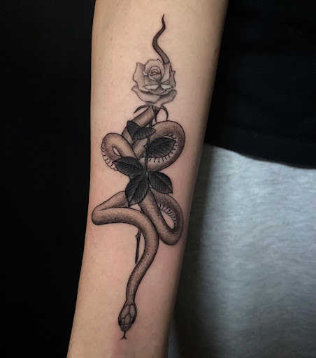 Explore snake tattoo ideas, creative tattoo ideas in Fremont, available at Inkies Tattoo Studio