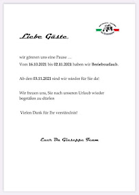 Menu / carte de Da Giuseppe Restaurant-Pizzeria à Ravensburg